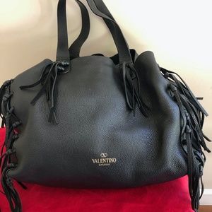 Valentino C-Rockee Fringe Leather Tote